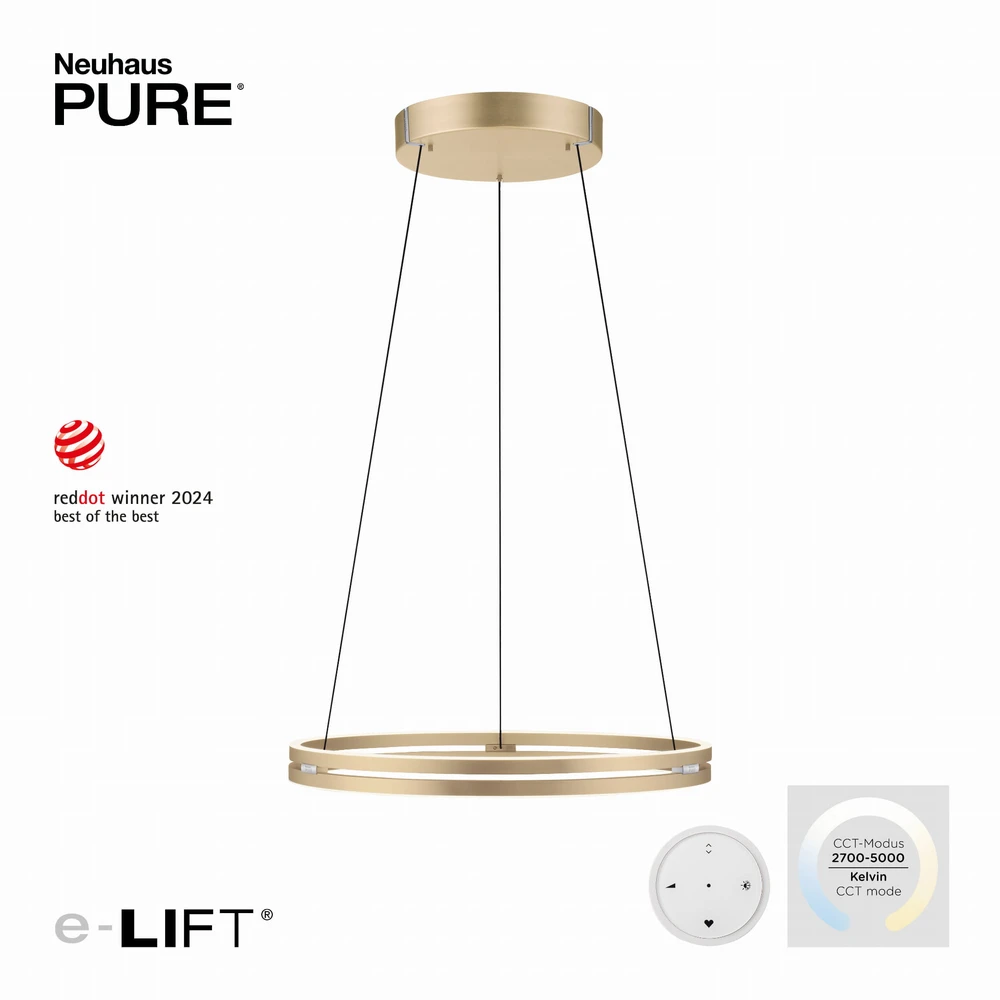 53W LED pakabinamas šviestuvas E-LOOP, žalvario sp., 2700-5000K, dimeriuojamas, 70cm, reguliuojamo aukščio