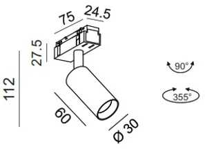 5,4W LED šviestuvas TUB S A 60 į magnetinę sistemą IN_LINE, juodas, 3000K, 50°