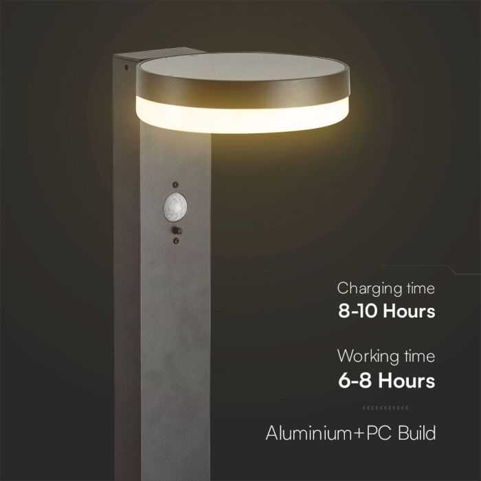 V-tac 5,5W LED įkraunamas lauko šviestuvas su saulės baterija ir judesio davikliu, juodas, 3000K, IP54