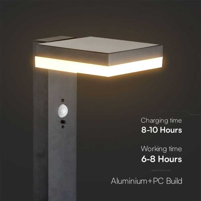 V-tac 5,5W LED įkraunamas lauko šviestuvas su saulės baterija ir judesio davikliu, juodas, 3000K, IP54