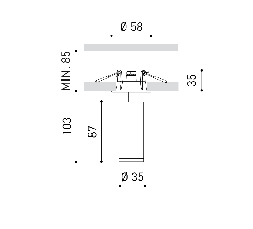 5,5W LED įleidžiamas šviestuvas FIT 35, baltu korpusu, 2700K, 19º, DALI