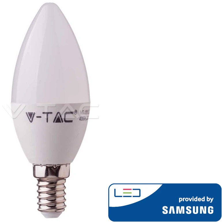 5.5W LED lemputė V-TAC, žvakės formos, E14, termoplastikas, 4000K (natūraliai balta), SAMSUNG LED chip