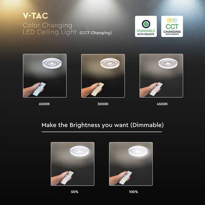 Lubinis šviestuvas 55W LED paviršinis šviestuvas, baltos sp., 3000/4500/6500K, dimeriuojamas