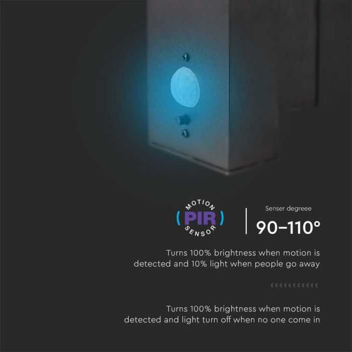 Sieninis šviestuvas V-tac 5,5W LED sieninis lauko šviestuvas su saulės baterija ir judesio davikliu, juodas, 3000K, IP54