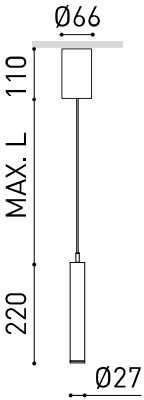 5,6W LED pakabinamas šviestuvas STICK BASE 22 MEDIUM, juodas, 3000K, DALI, 31º