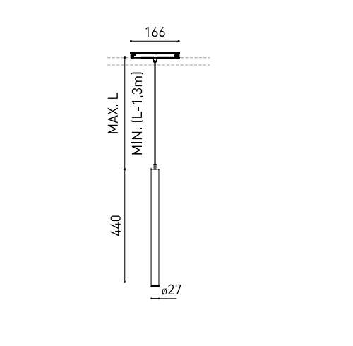 5,6W pakabinamas šviestuvas į magnetinį bėgelį STICK 44 48V 2M, juodas, 3000K, DALI