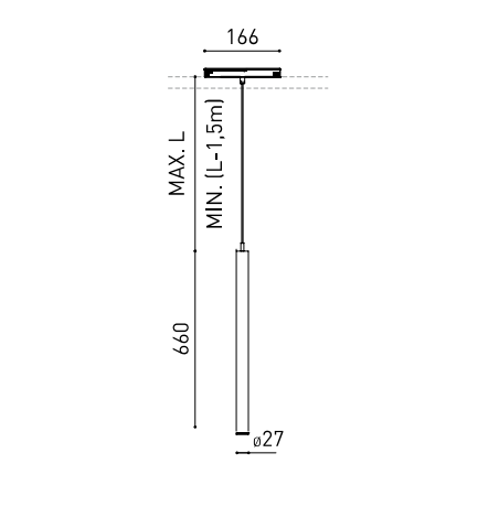 5,6W pakabinamas šviestuvas į magnetinį bėgelį STICK 66 48V 2M, juodas, 3000K, DALI