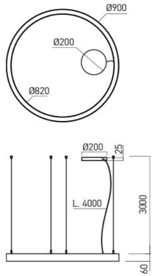 57W LED paviršinis/pakabinamas šviestuvas XAMBIT, baltas, 3000K, 90cm