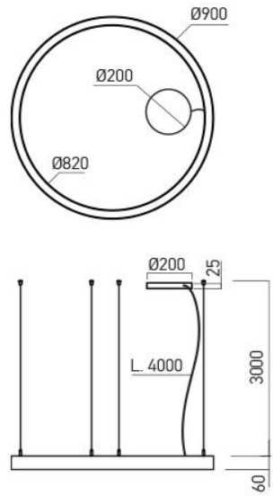 57W LED paviršinis/pakabinamas šviestuvas XAMBIT, juodas, 4000K, 90cm
