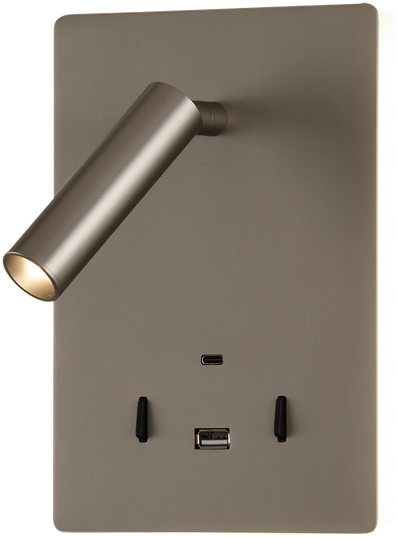 5W + 3W LED sieninis šviestuvas MANAT, nikelio sp., 3000K, su USB ir USB C jungtimis, A3568002NM