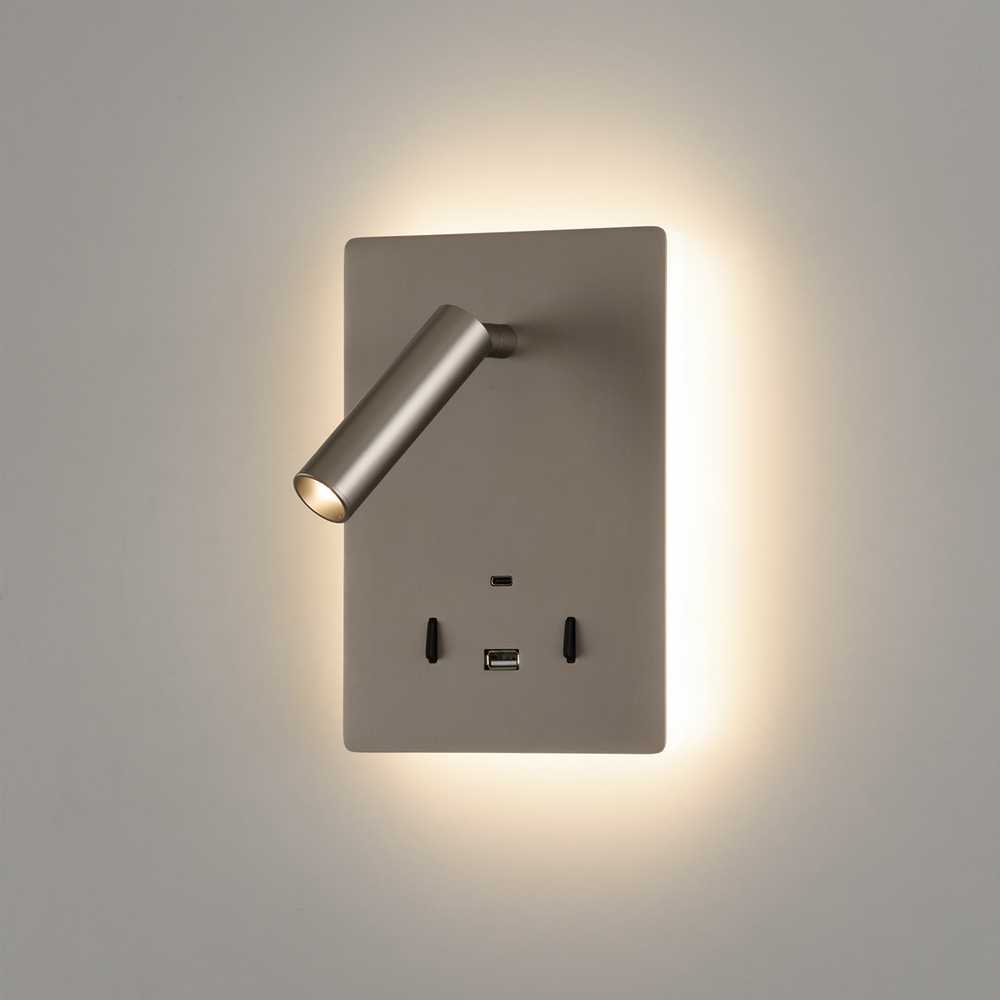 5W + 3W LED sieninis šviestuvas MANAT, nikelio sp., 3000K, su USB ir USB C jungtimis, A3568002NM