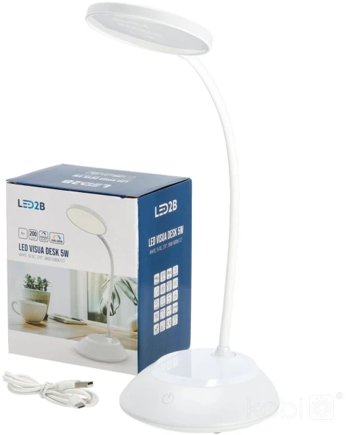 5W LED įkraunamas stalo šviestuvas VISUA DESK, baltas, 3000-5000K, dimeriuojamas