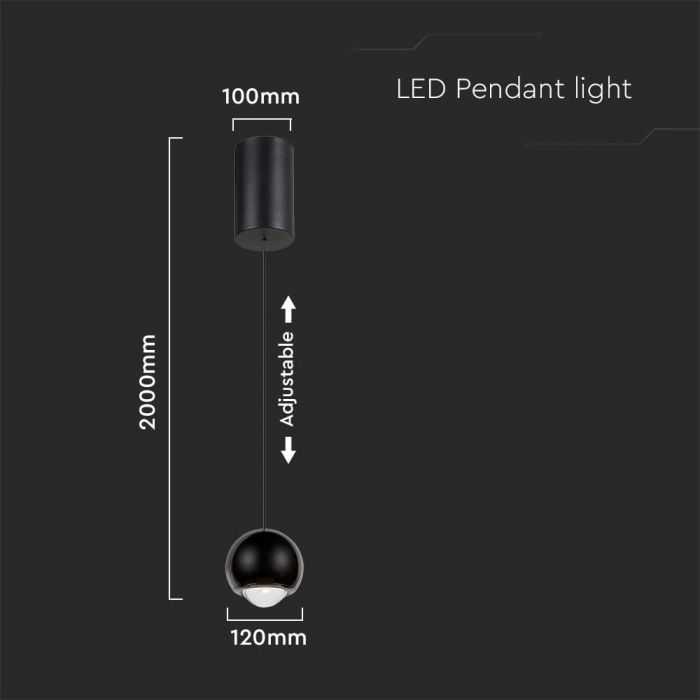 V-tac 5W LED pakabinamas šviestuvas, juodas, 3000K