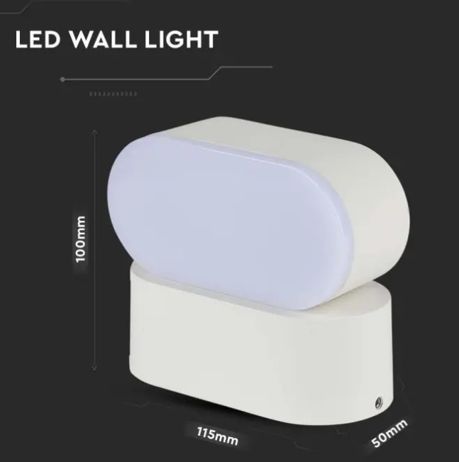 Sieninis šviestuvas V-tac 5W LED sieninis pakreipiamas šviestuvas, baltu korpusu, 3000K, IP65