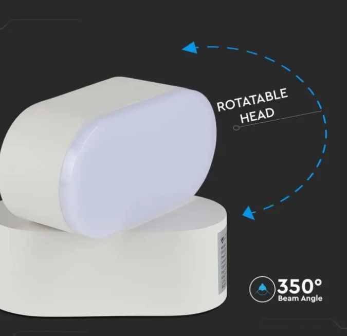 Sieninis šviestuvas V-tac 5W LED sieninis pakreipiamas šviestuvas, baltu korpusu, 3000K, IP65