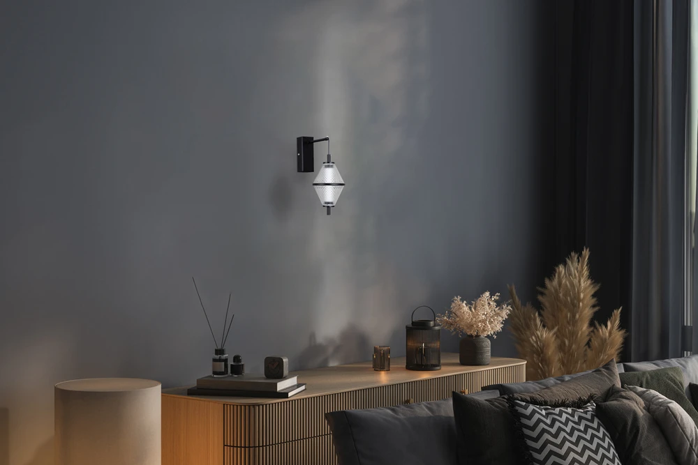 5W LED sieninis šviestuvas FUENTE, juodos sp./skaidrus, 3000K
