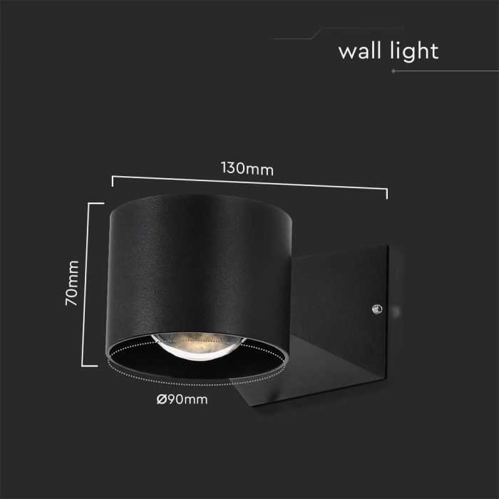 V-tac 5W LED sieninis šviestuvas, juodas, 3000K