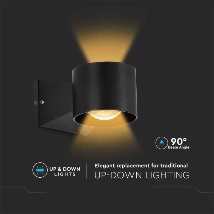 V-tac 5W LED sieninis šviestuvas, juodas, 3000K