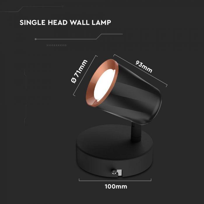 V-tac 5W LED sieninis šviestuvas, juodas, 3000K