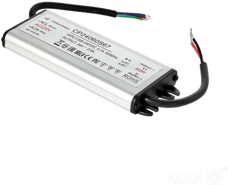 60W LED maitinimo šaltinis, 24V, plieno sp., IP67