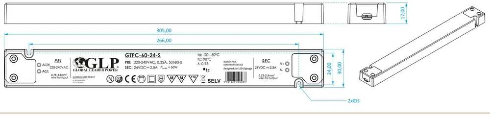GLP 60W LED maitinimo šaltinis GTPC SLIM, 12V, IP20