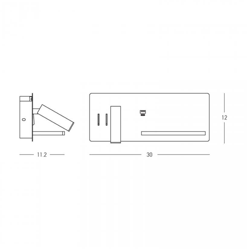 6+3W LED sieninis šviestuvas, matinės juodos sp., 3000K, su USB jungtimi / belaidžio krovimo funkcija, 25183