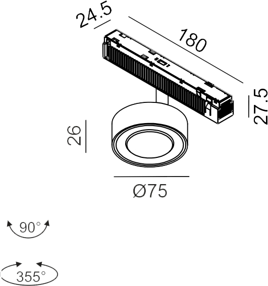 6,3W LED šviestuvas SOL MINI į magnetinę sistemą IN_LINE, juodas, 4000K, 48V, 45°, 2G