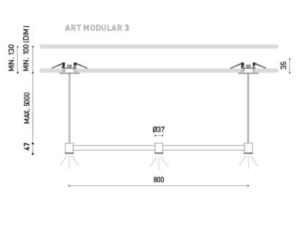 6,3W LED pakabinamas šviestuvas ART MODULAR 3, šlifuoto vario sp., 3000K, 80cm