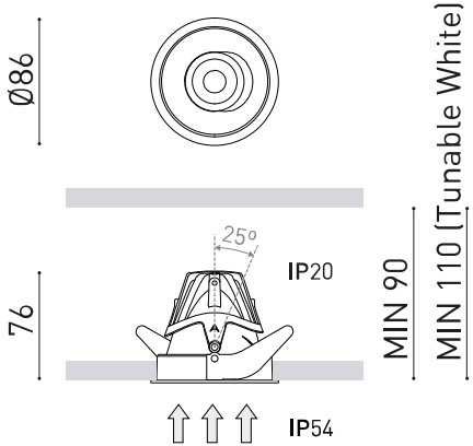 6,6W LED įleidžiamas šviestuvas BUDDY TILT, baltas, 3000K, IP54, 54°