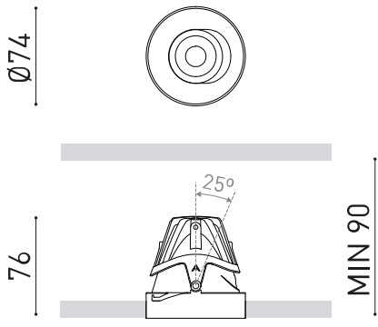 6,6W LED užglaistomas pakreipiamas šviestuvas BUDDY TILT MEDIUM, baltas, 2700K, 43°, DALI