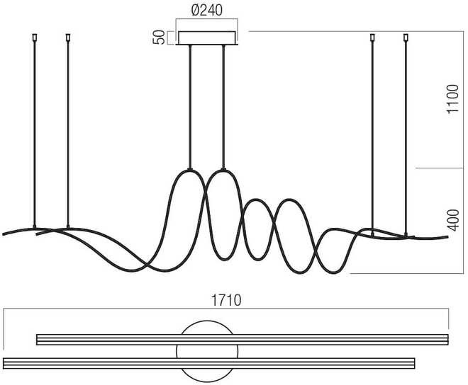 68W LED pakabinamas šviestuvas IMPULS, juodas, 3000K, dimeriuojamas, 01-3623