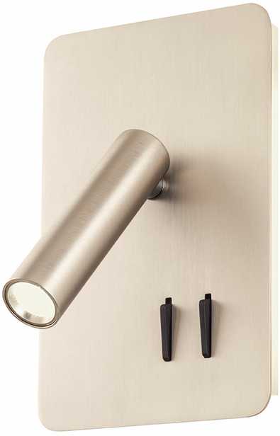 6W + 3W LED sieninis šviestuvas QUDA, nikelio sp., 3000K, šviesos kampas 120°, skaitymo šviestuvėlio - 20°, su USB, 01-2981