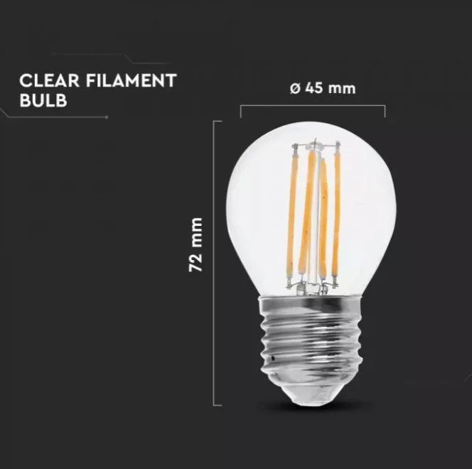 V-tac 6W LED filamentinė lemputė, E27, G45, 3000K