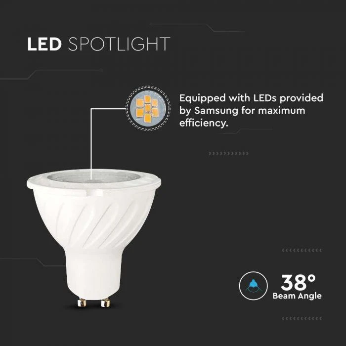 6W LED lemputė, GU10, 3000K, SAMSUNG LED chip