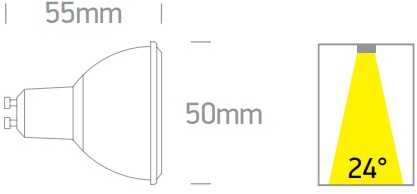 6W LED lemputė, GU10, MR16, 3000K, 7306CG/W/24