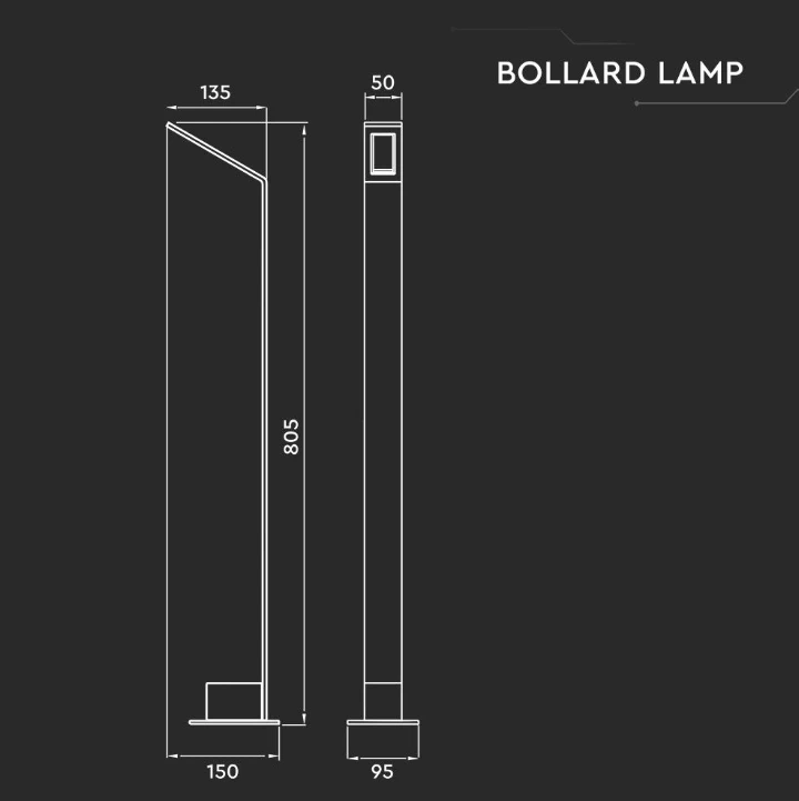 V-tac 6W LED pastatomas šviestuvas, pilkas, 4000K, IP65, 80,5cm