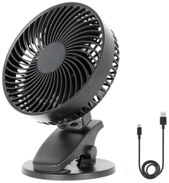 6W stalinis ventiliatorius su baterija VIENTO CLIP, juodas, 3 greičių