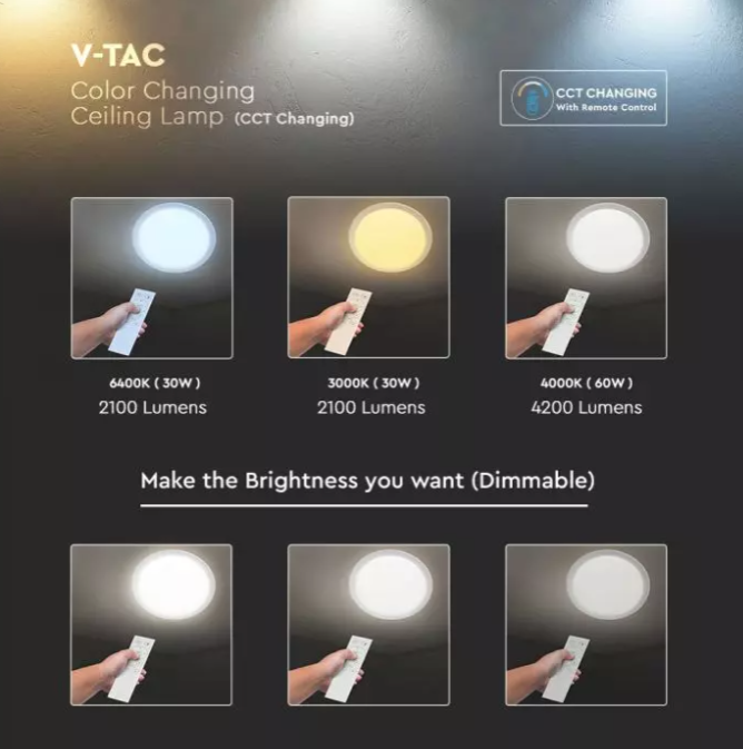 Lubinis šviestuvas V-tac 72W paviršinis šviestuvas, 3in1, dimeriuojamas pulteliu, baltas, su žvaigždėtu dangteliu