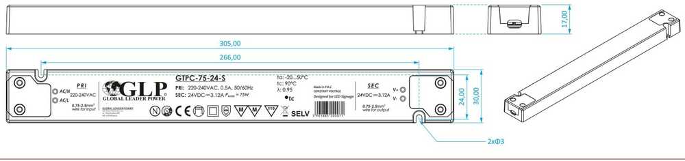 75W LED maitinimo šaltinis GTPC SLIM, 12V, IP20