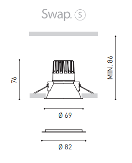 7W LED įleidžiamas šviestuvas SWAP S, apvalus, 3000K (šiltai balta), baltas