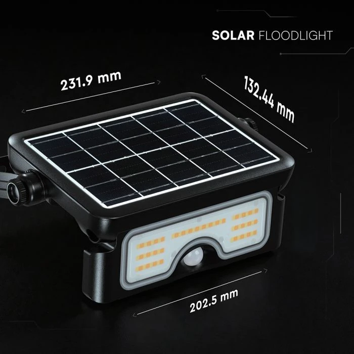 7W LED prožektorius su saulės baterija ir judesio davikliu, juodas, 3000/4000/6000K