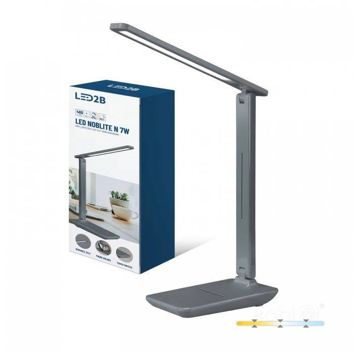 7W LED stalo šviestuvas NOBLITE N, pilkas, 3000/4000/6500K, dimeriuojamas