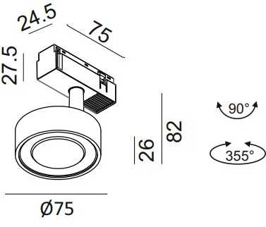 7W LED šviestuvas SOL MINI į magnetinę sistemą IN_LINE, juodas, 3000K, 48V, 45°