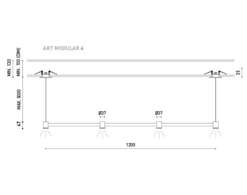 8,4W pakabinamas šviestuvas MODULAR 4, 3000K (šiltai balta), 120cm