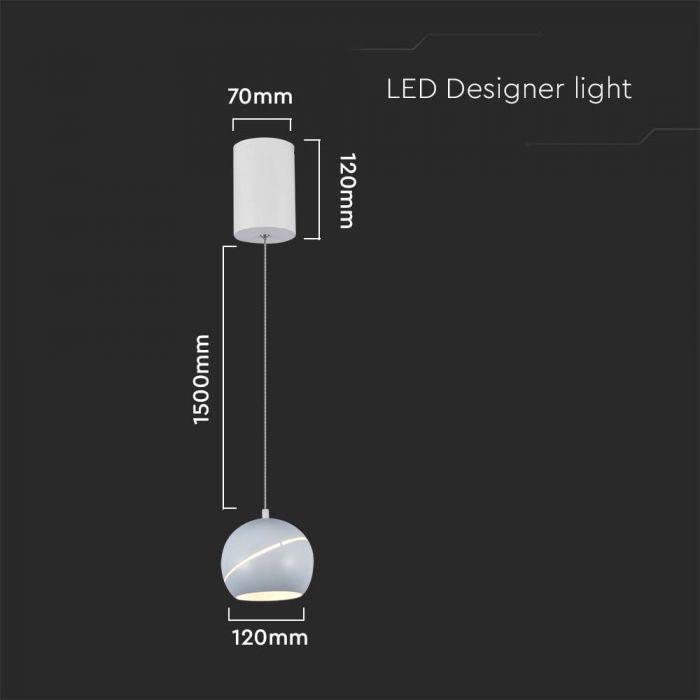 V-tac 8,5W LED pakabinamas šviestuvas, baltas, 3000K