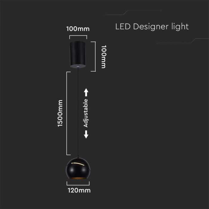 V-tac 8,5W LED pakabinamas šviestuvas, juodas, 3000K