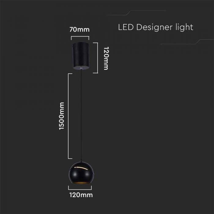 V-tac 8,5W LED pakabinamas šviestuvas, juodas, 3000K