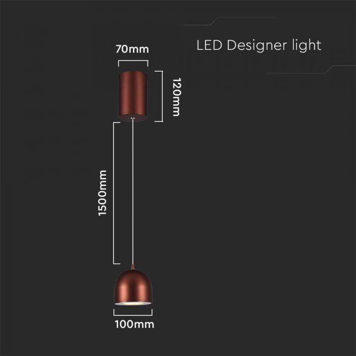V-tac 8,5W LED pakabinamas šviestuvas, rudas, 3000K