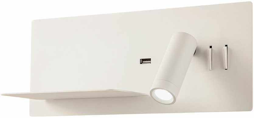 8W + 3W LED sieninis šviestuvas BROOK, baltas, 3000K, šviesos kampas 120°, skaitymo šviestuvėlio - 20°, su USB, 01-2983