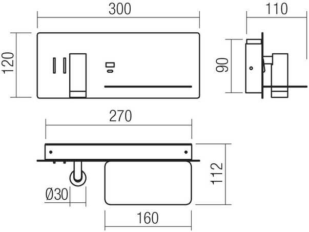 8W + 3W LED sieninis šviestuvas BROOK, baltas, 3000K, šviesos kampas 120°, skaitymo šviestuvėlio - 20°, su USB, 01-3314
